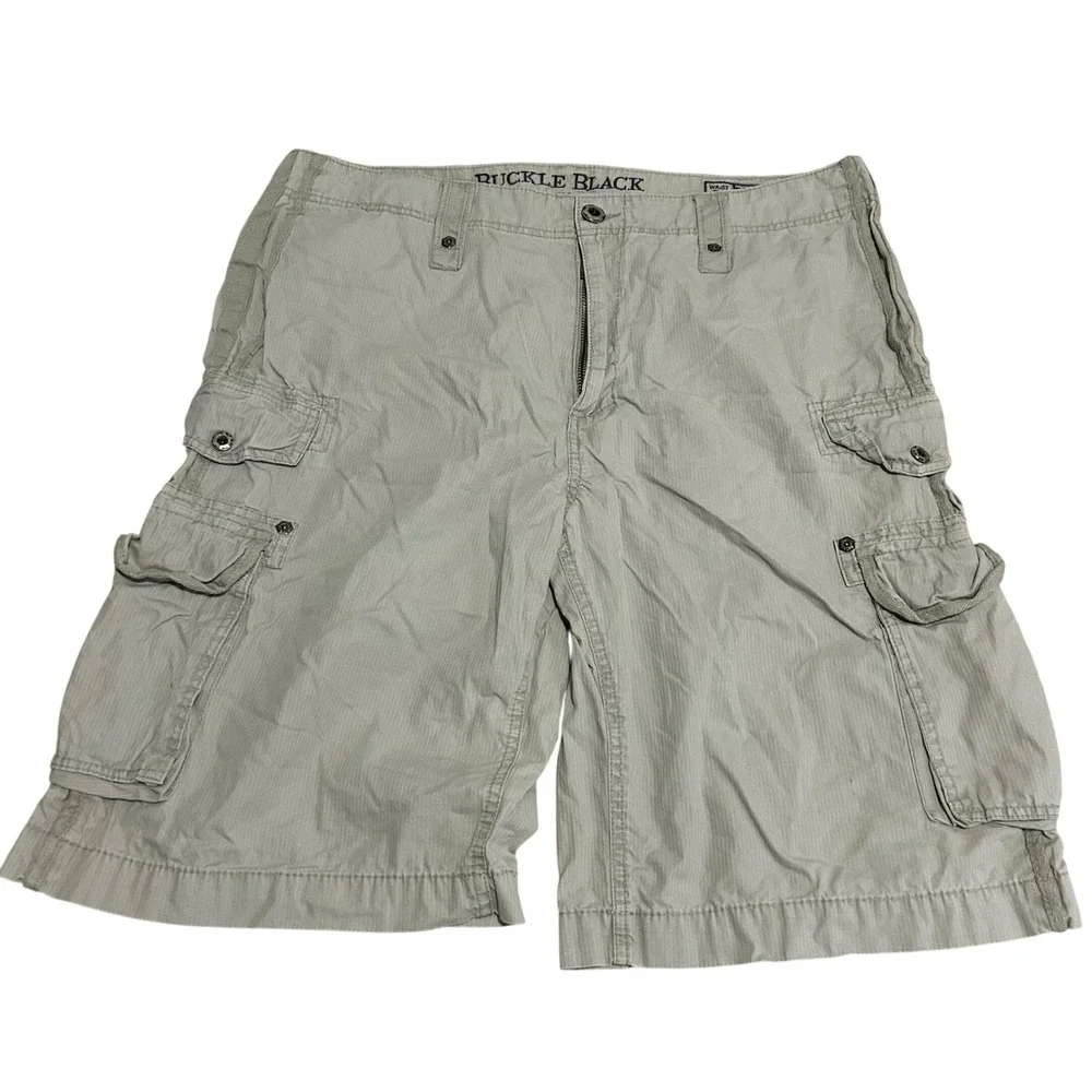 Buckle Black parachute Cargo Shorts Mens 38 12in Stone Meltdown Slim Fit Y2K